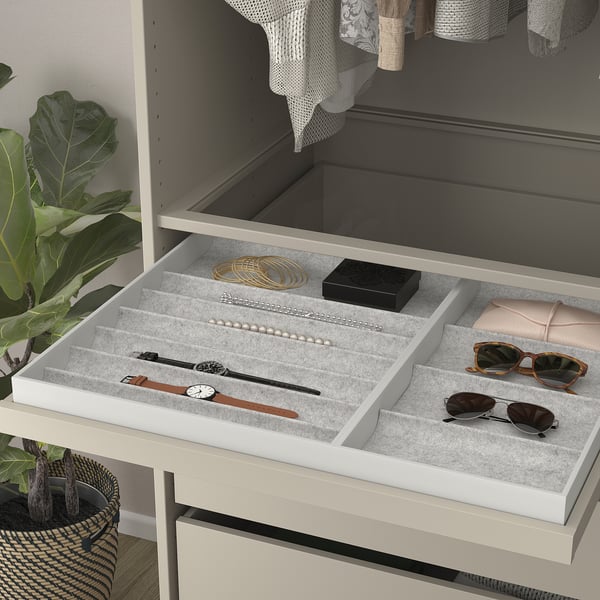 KOMPLEMENT pull-out tray with insert, grey-beige/light grey, 75x58 cm