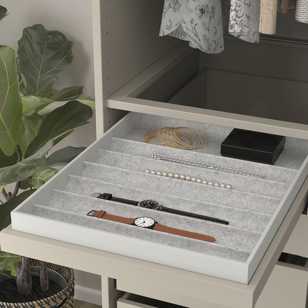KOMPLEMENT pull-out tray with insert, grey-beige/light grey, 50x58 cm