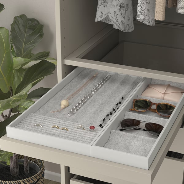 KOMPLEMENT pull-out tray with insert, grey-beige/light grey, 50x58 cm