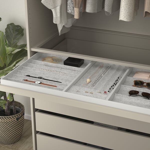KOMPLEMENT pull-out tray with insert, grey-beige/light grey, 100x58 cm
