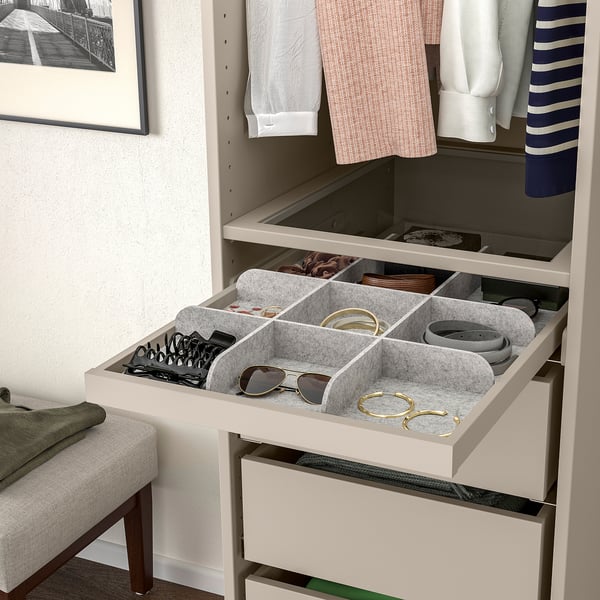 KOMPLEMENT pull-out tray with divider, grey-beige/light grey, 50x58 cm