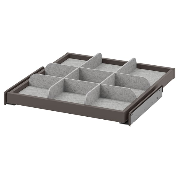 KOMPLEMENT pull-out tray with divider, dark grey/light grey, 50x58 cm