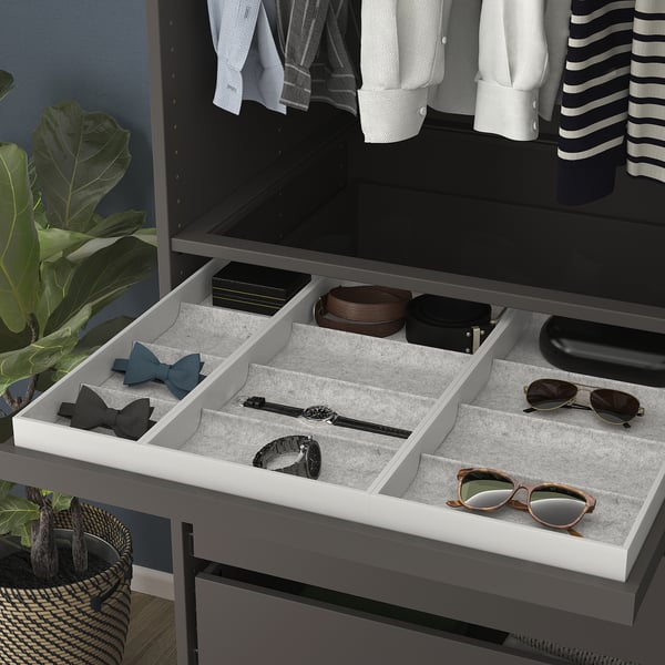 KOMPLEMENT pull-out tray with insert, dark grey/light grey, 75x58 cm