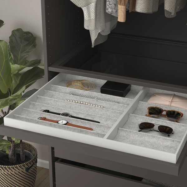 KOMPLEMENT pull-out tray with insert, dark grey/light grey, 75x58 cm