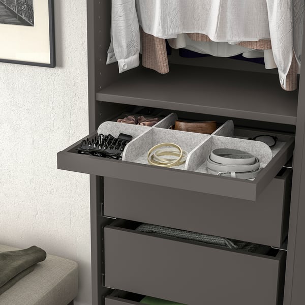 KOMPLEMENT pull-out tray with divider, dark grey/light grey, 50x35 cm