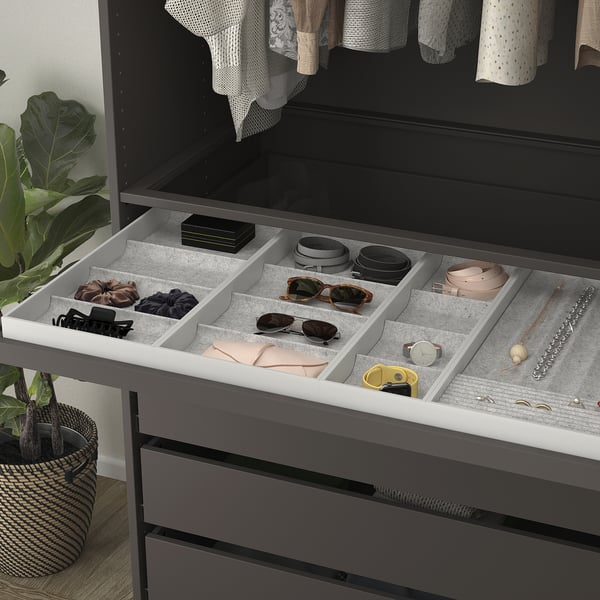 KOMPLEMENT pull-out tray with insert, dark grey/light grey, 100x58 cm