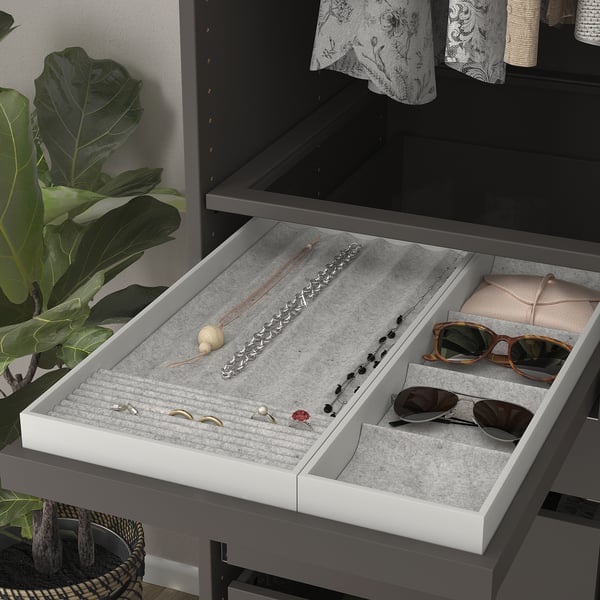 KOMPLEMENT pull-out tray with insert, dark grey/light grey, 50x58 cm