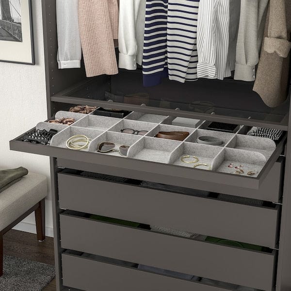 Ikea KOMPLEMENT - Pull-out tray with divider, dark grey/light grey, 100x58 cm