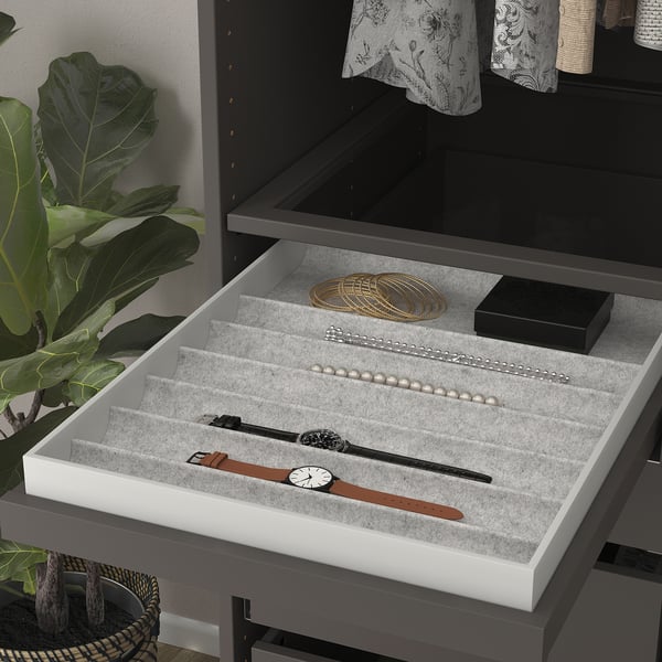 KOMPLEMENT pull-out tray with insert, dark grey/light grey, 50x58 cm
