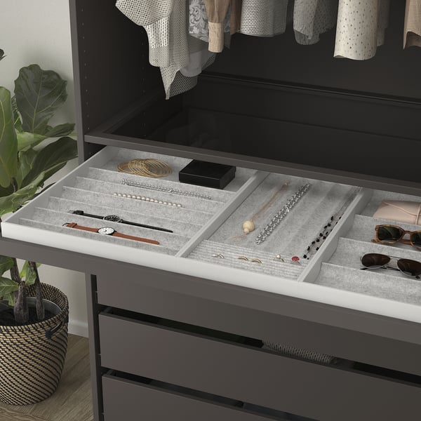 KOMPLEMENT pull-out tray with insert, dark grey/light grey, 100x58 cm