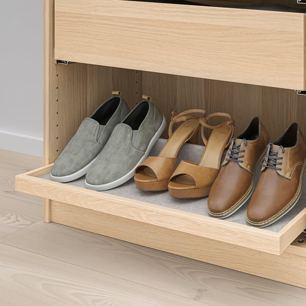 KOMPLEMENT pull-out tray with shoe insert, white stained oak effect/light grey, 75x35 cm