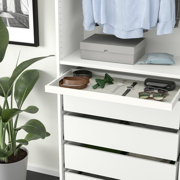 KOMPLEMENT pull-out tray with drawer mat, white/light grey, 75x35 cm