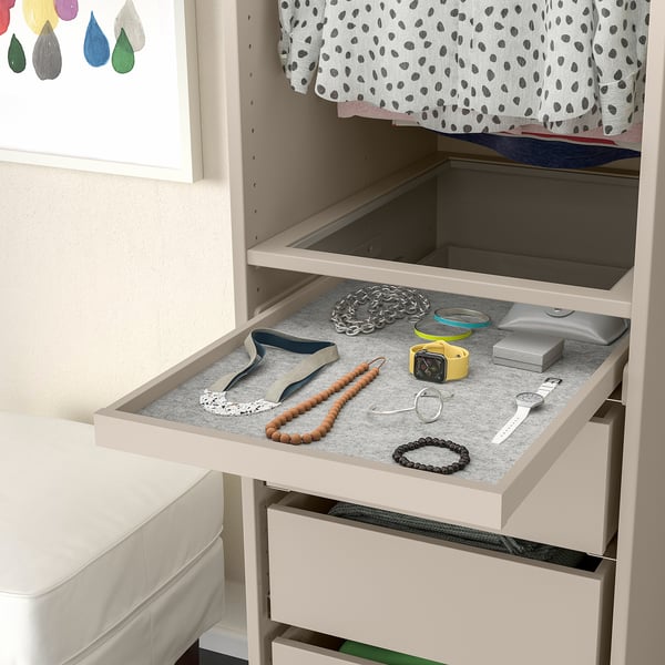 KOMPLEMENT pull-out tray with drawer mat, grey-beige/light grey, 50x58 cm