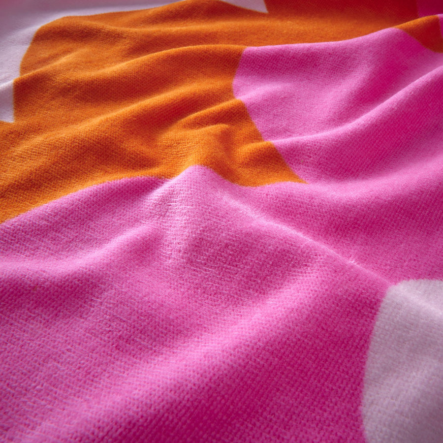 KONBJÖRNBÄR beach towel, pink/orange, 180x100 cm