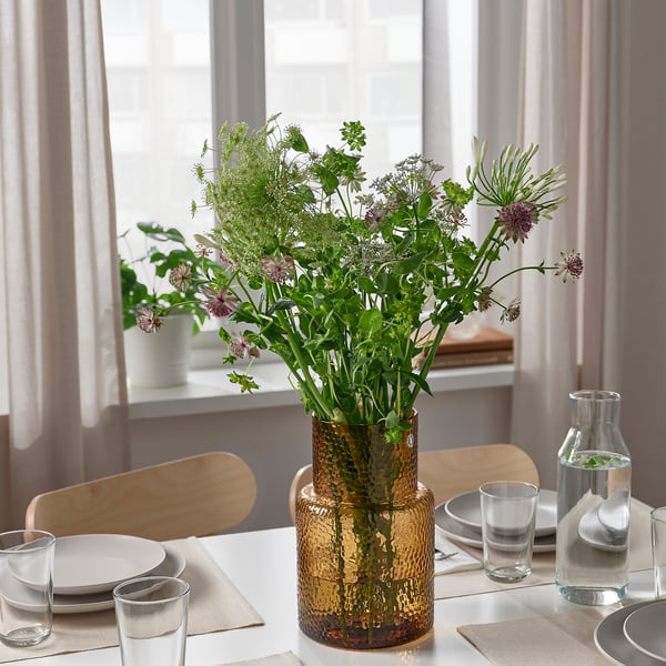 KONSTFULL vase, patterned/brown, 26 cm