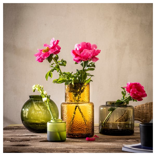 KONSTFULL vase, patterned/brown, 26 cm