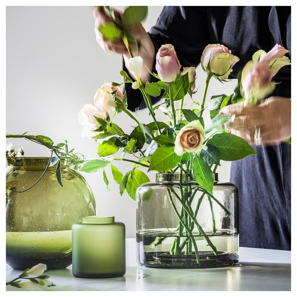 KONSTFULL vase, green-brown, 16 cm