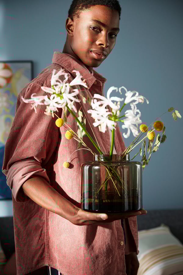 KONSTFULL vase, green-brown, 16 cm