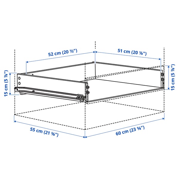 KONSTRUERA drawer without front, white, 15x60 cm