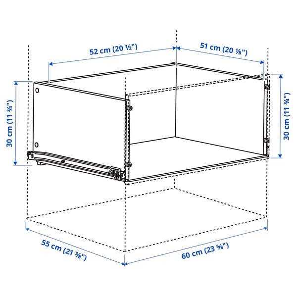 KONSTRUERA drawer without front, white, 30x60 cm