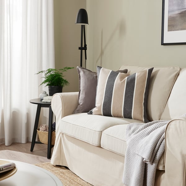 KORALLBUSKE cushion cover, anthracite beige/stripe pattern