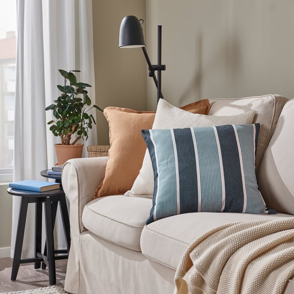 KORALLBUSKE cushion cover, dark blue light blue/stripe pattern