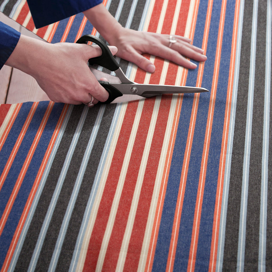 KORALLBUSKE pre-cut fabric, dark blue/red stripe pattern, 150x300 cm