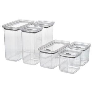 KORALLVIPPA dry food jar with lid, set of 6, transparent