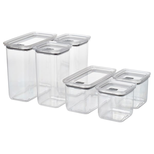 KORALLVIPPA dry food jar with lid, set of 6, transparent