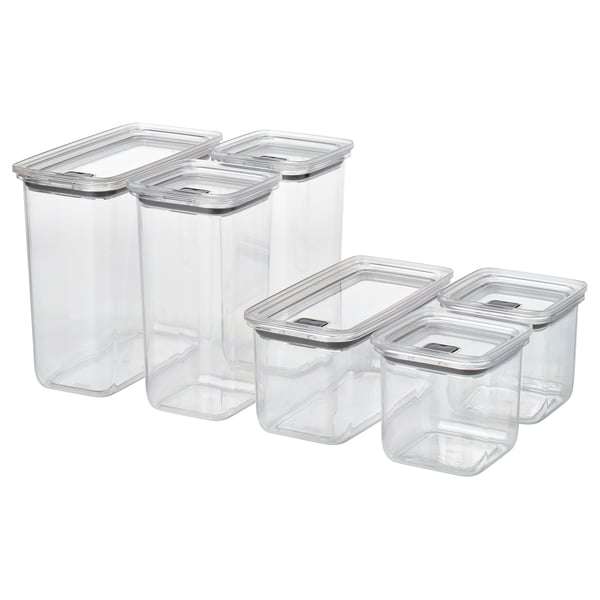 KORALLVIPPA dry food jar with lid, set of 6, transparent