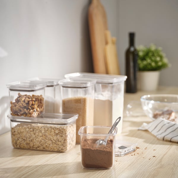 KORALLVIPPA dry food jar with lid, set of 6, transparent