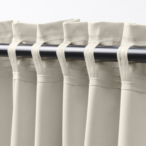 KORGMOTT block-out curtains, 1 pair, beige/with heading tape, 145x300 cm