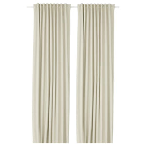 KORGMOTT block-out curtains, 1 pair, beige/with heading tape, 145x300 cm