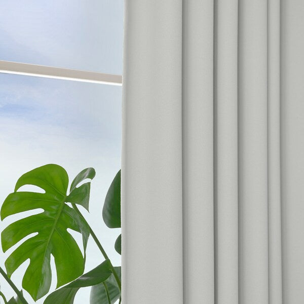 KORGMOTT block-out curtains, 1 pair, white/with heading tape, 145x300 cm