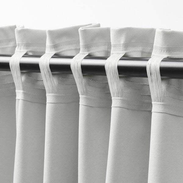 KORGMOTT block-out curtains, 1 pair, white/with heading tape, 145x300 cm