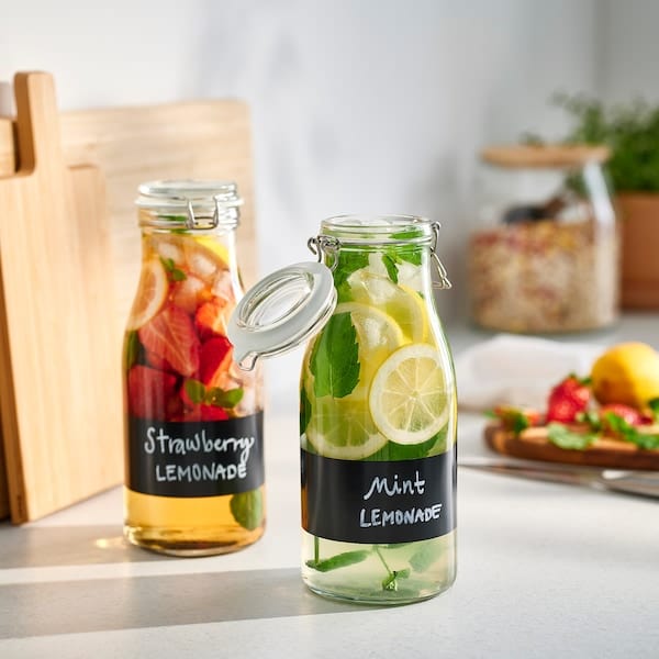 Ikea KORKEN - Bottle shaped jar with lid, clear glass/black, 1 l