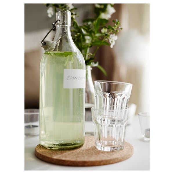 KORKEN bottle with stopper, clear glass, 1 l