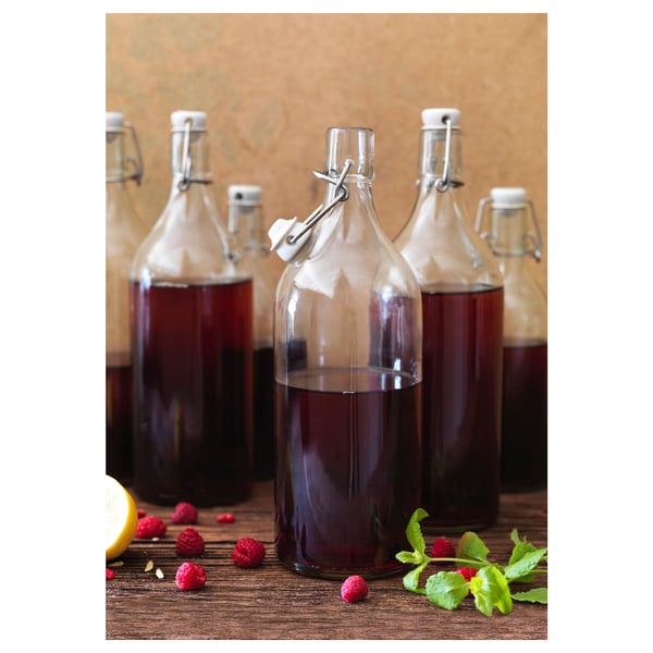 KORKEN bottle with stopper, clear glass, 1 l