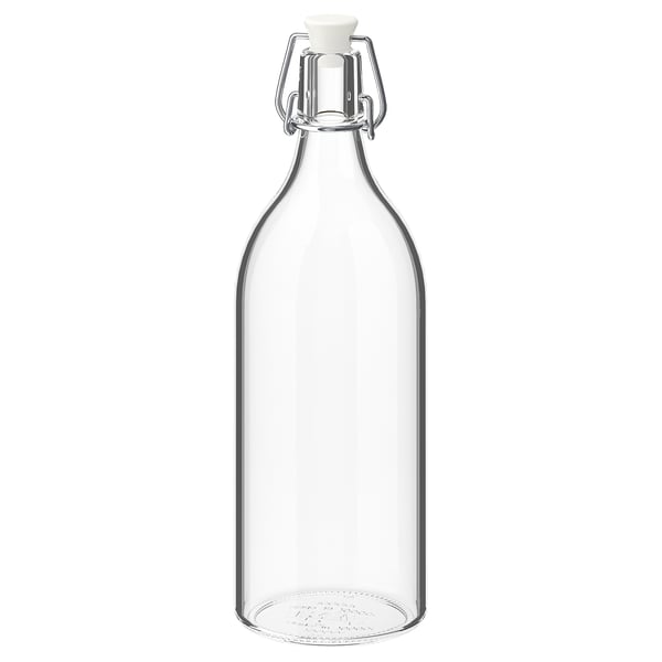 KORKEN bottle with stopper, clear glass, 1 l