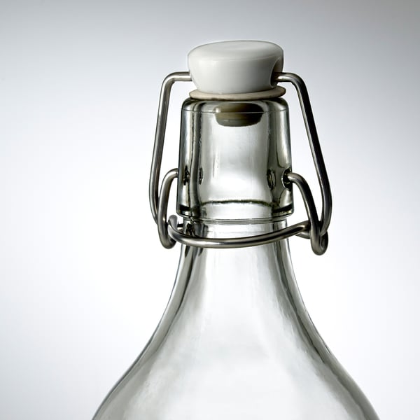 KORKEN bottle with stopper, clear glass, 1 l