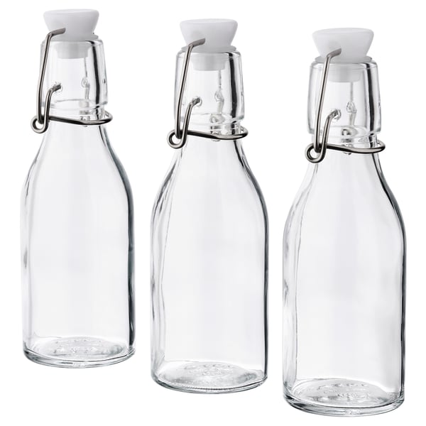 KORKEN bottle with stopper, clear glass, 15 cl, 3 pack