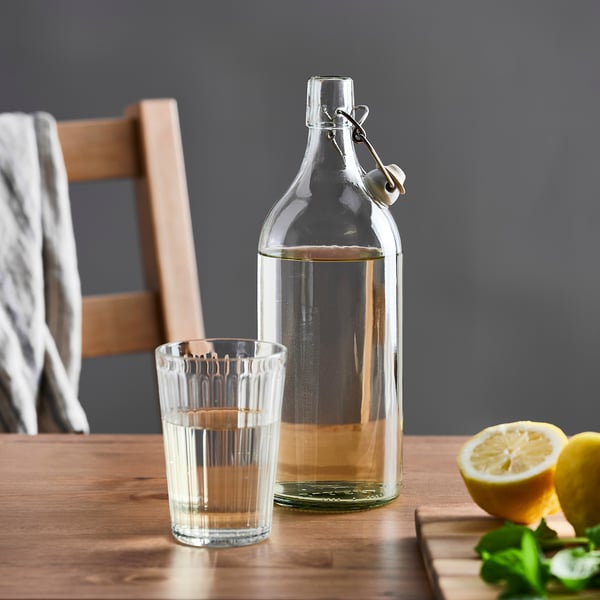 KORKEN bottle with stopper, clear glass, 1 l