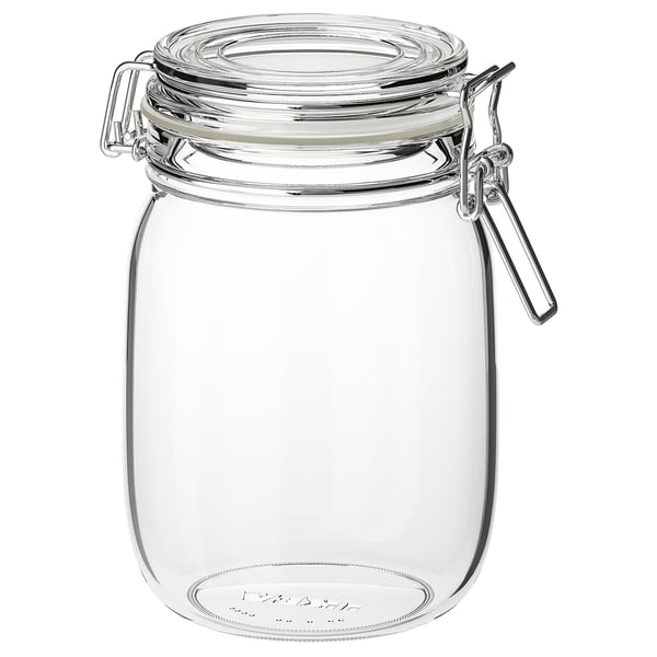 KORKEN jar with lid, clear glass, 1 l