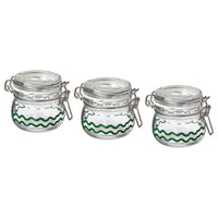 KORKEN jar with lid, clear glass/patterned green, 13 cl, 3 pack