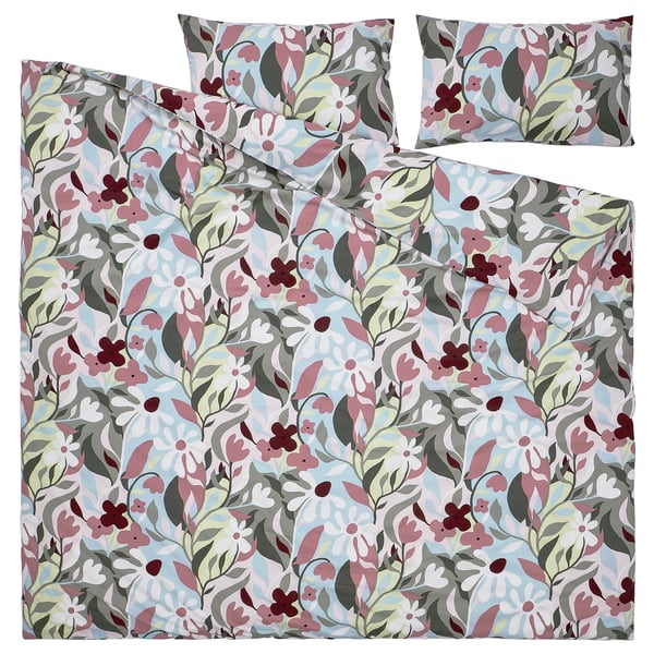 KORSKOVALL duvet cover and 2 pillowcases, multicolour/floral pattern, 240x220/50x80 cm