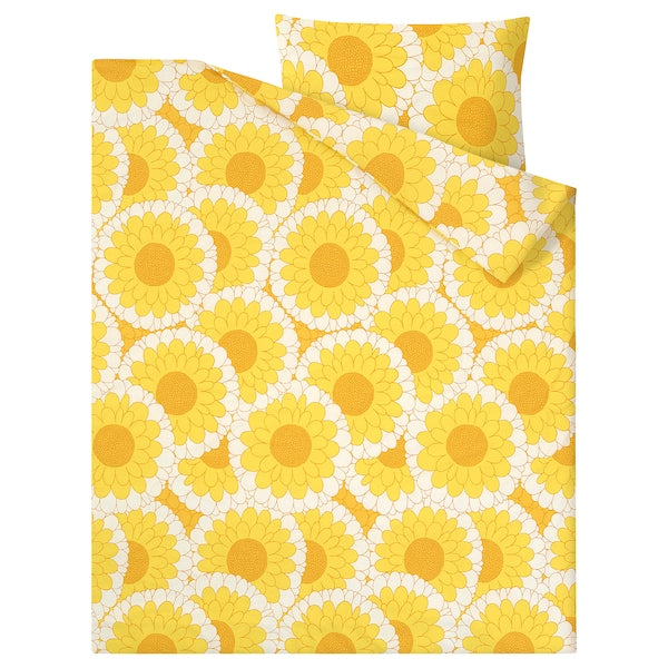 KRANSMALVA - Duvet cover and pillowcase, yellow, 150x200/50x80 cm