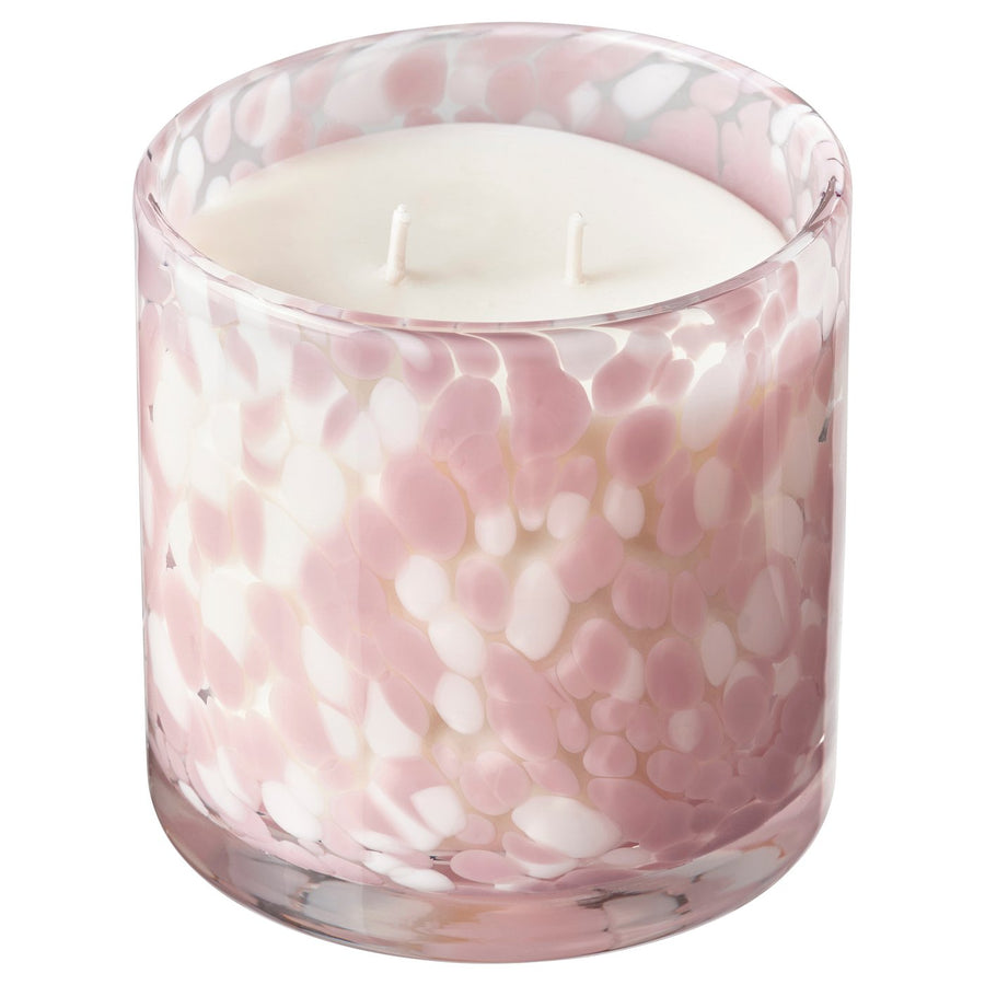 KRONSÅNGARE scented candle in glass, 2 wicks, Pink flowers/dotted pink, 10 cm