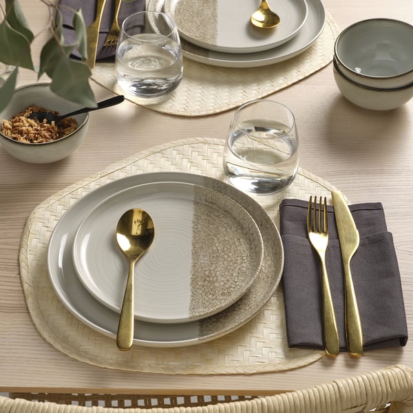 KRUSTISTEL side plate, patterned/light beige, 20 cm