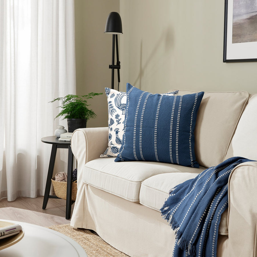 KRUTBRÄNNARE cushion cover, blue off-white/stripe, 50x50 cm