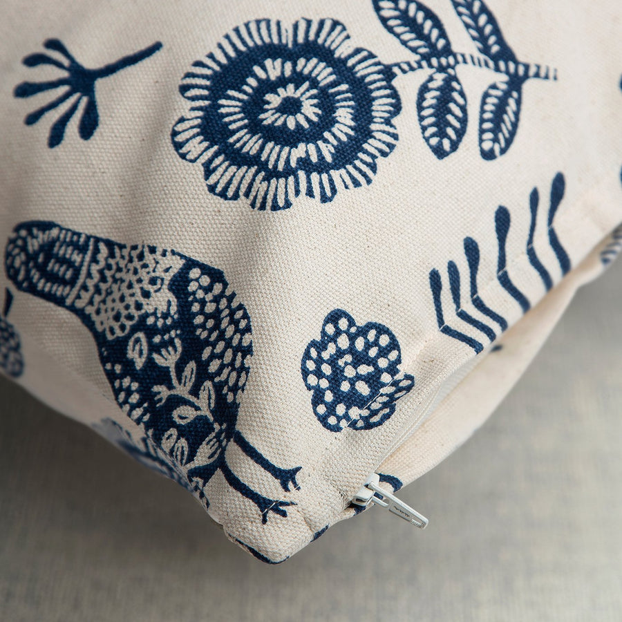 KRUTBRÄNNARE cushion cover, natural blue/Birds floral pattern, 50x50 cm